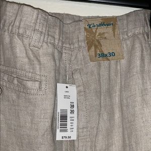 Caribbean Linen Pants Stretch 38 30 NWT Tan Beige